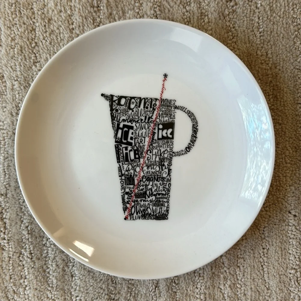Set of 4 Crate Barrel Appetizer Plates Drinks Shake Sip Stir Chill